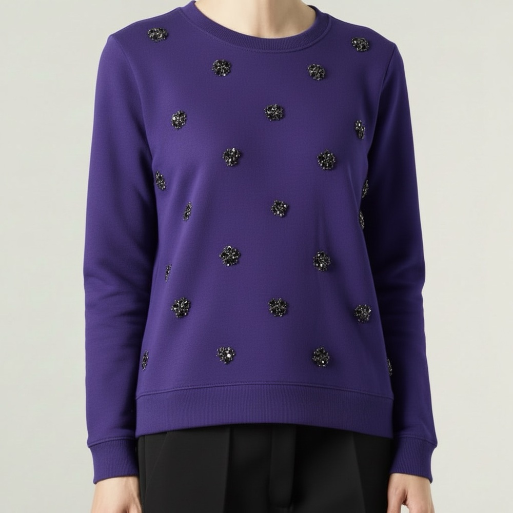 Michael Kors Purple Crystal Embellished Bling Crewneck Sweatshirt Pullover. S/M - Picture 3 of 8